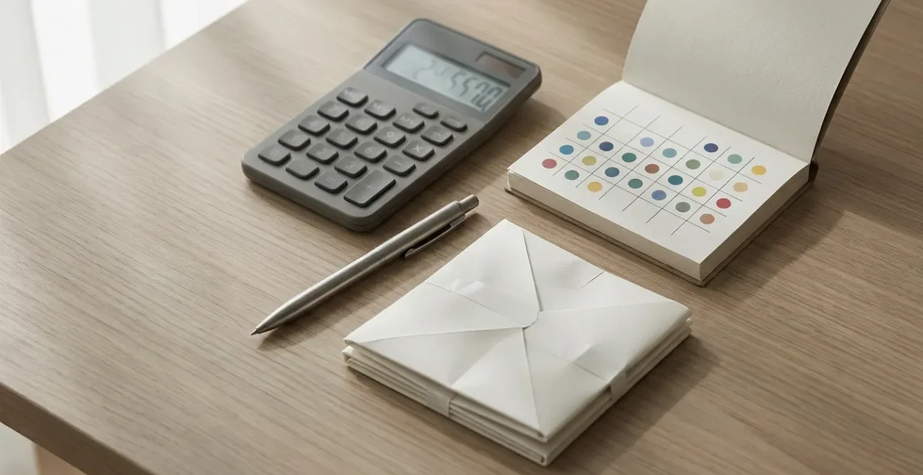 Bureau avec calculatrice, calendrier et documents de location pour calcul de remboursement