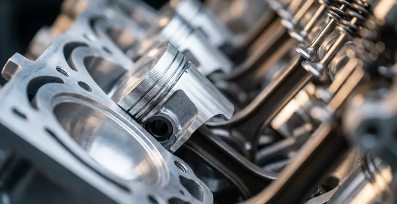 Vue macro détaillée des pistons et chambres de combustion d'un moteur moderne