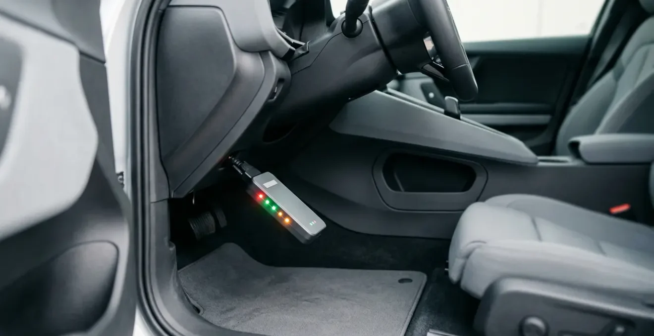 Diagnostic automobile OBD2 en cours avec boîtier connecté