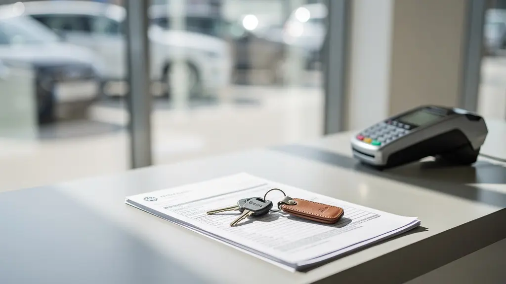 Bureau de location de voiture avec contrat et clés sur le comptoir