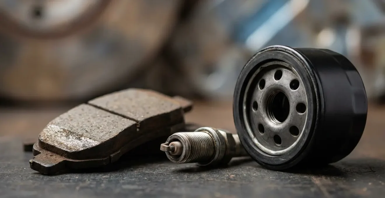 Vue comparative de pièces détachées automobiles avec certifications visibles dans un environnement d'atelier professionnel