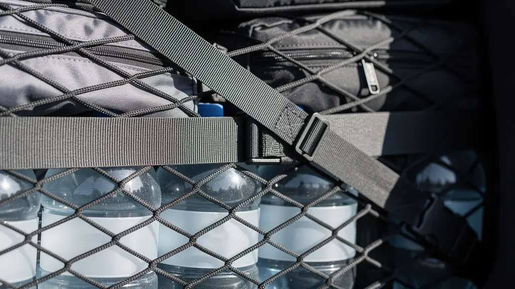 Coupe transversale schématique d'un coffre montrant la répartition optimale des charges lourdes au fond